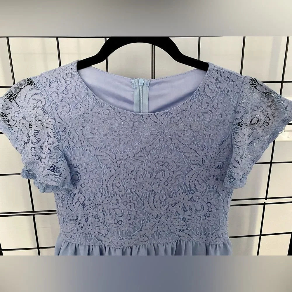 Girls A-line blue lace and ruffle maxi dress NWOT